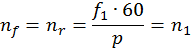 n<sub>пp</sub> = n<sub>oбp</sub> = f<sub>1</sub>∙60/p = n<sub>1</sub>
